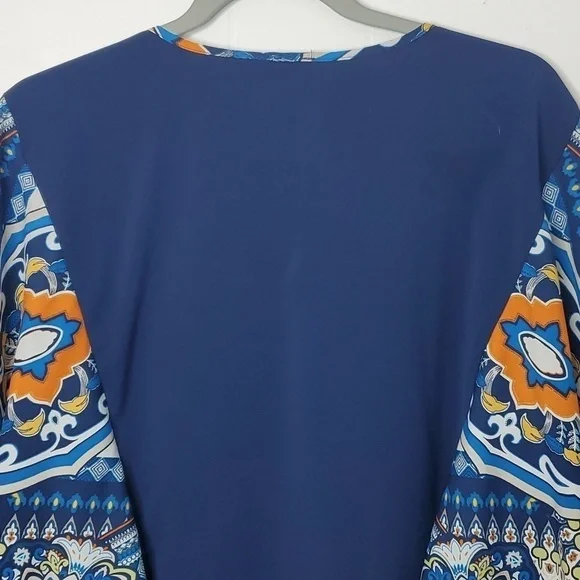 Chicos Cape Sleeve Popover Kimono Status Medallion Tassel Neck Flowy Womens 2 L - Picture 7 of 13